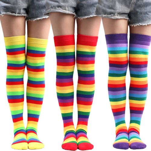 New Colorful Rainbow Stockings Striped Long Socks Knee Thigh
