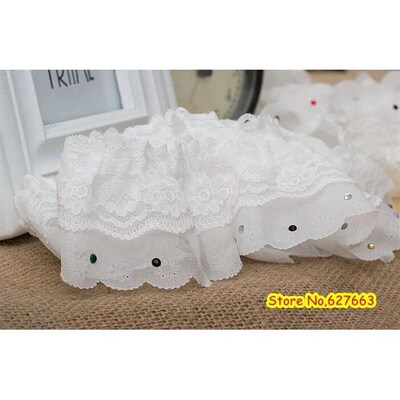 5.5cm Wide Double Layer White Pleated lace Trim with Sequin