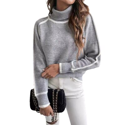 Knitwear Womens Pullover Long-sleeved Turtleneck Top Solid