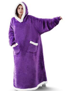 Long Flannel Blanket with Sleeves Winter Hoodies Pullover