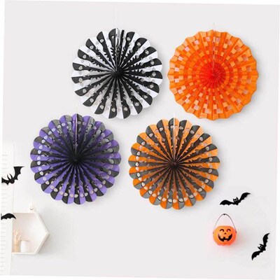Halloween decorated paper fan flower ghost origami pendant