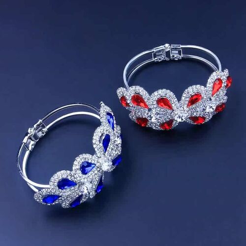 New Crystal Rhinestone Open Brlet Sapphire Blue Flower Stain