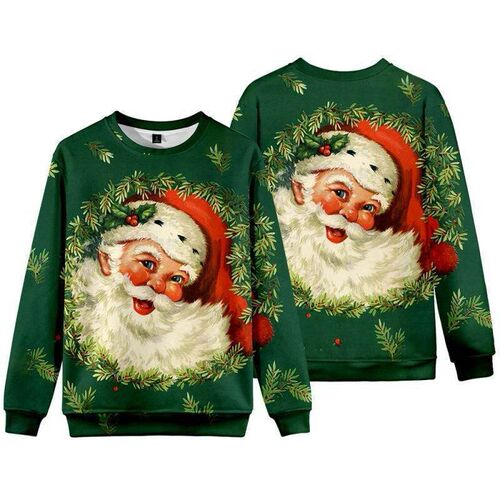 Christmas Crewneck Sweat Digital Print Santa Loose Long Slee