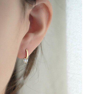 Silver Colour Classic Simple Shiny Zircon Earrings Gold