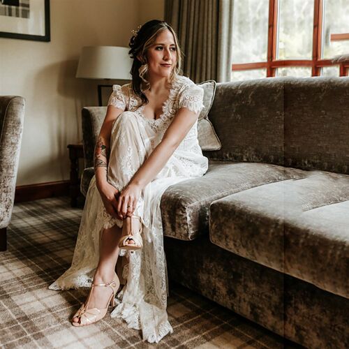 Boho Floral Lace Cap Sleeves Beach Wedding Dress Sash Custom