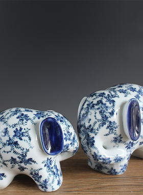 中式家居酒柜装饰品创意电视柜青花瓷象装饰摆设陶瓷房间摆件桌面