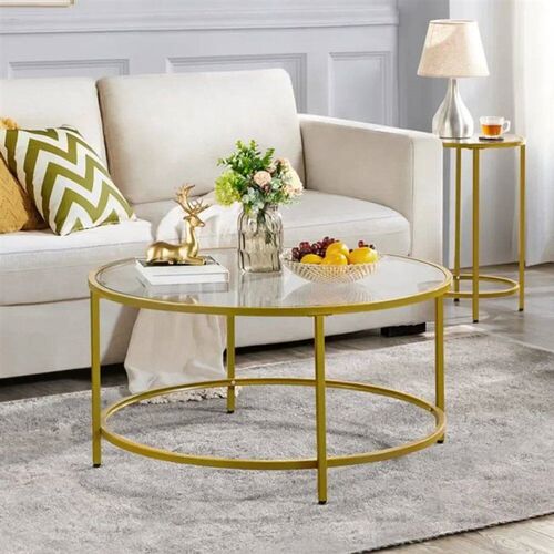 Modern Glass-Top Coffee Table for Living Room, Round Table,