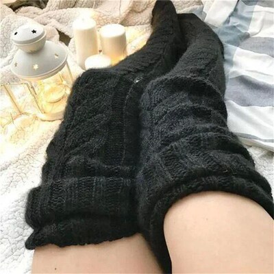 Women Thigh High Socks Extra Long Woolen Knit Warm Thick Tal