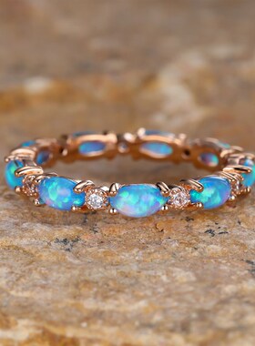 Bride Small Oval Stone Ring White Fire Opal Stacking Rings F