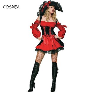 Caribbean Pirate Costume Woman Dress Girls Female Hat Neckla