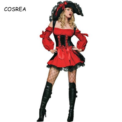 Caribbean Pirate Costume Woman Dress Girls Female Hat Neckla