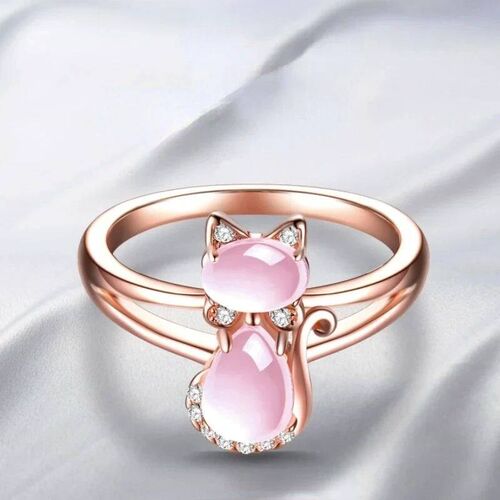 Huitan Cute Pink Cat Finger Ring for Women New Lovely