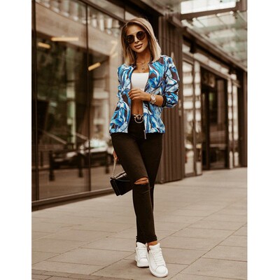 Leosoxs Flower Print Long Sleeve Womens Bomber Jcket Fshi