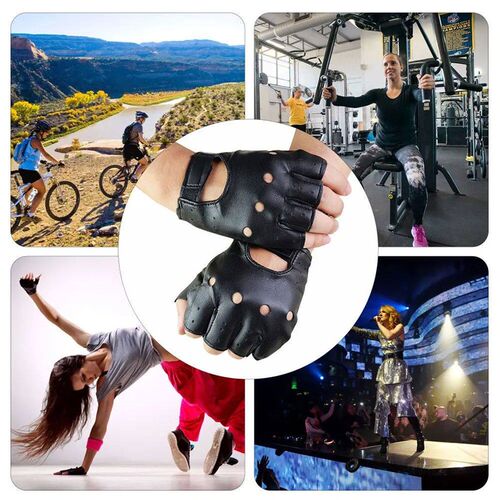 Unisex Gloves Black Leather Fingerless Gloves Solid Female H