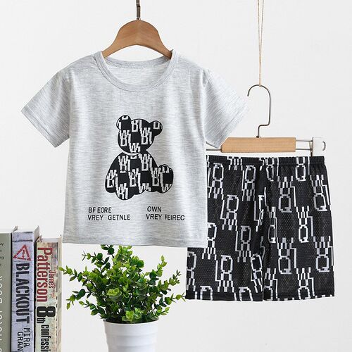 2pcs/set Fashion Boys Cartoon Black Bear Kids Suit Infantil