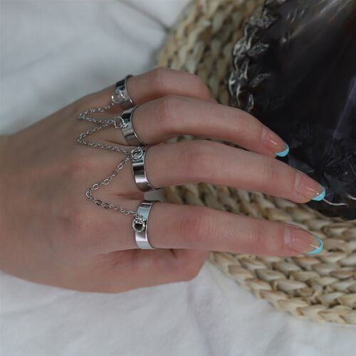 Punk Cool Hip Pop Goth Set of Rings Multi-layer Adjustable C
