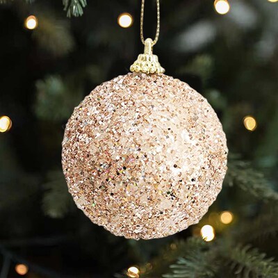 6-30pcs Champagne Gold Glitter Christmas Balls 6cm Xmas Tree
