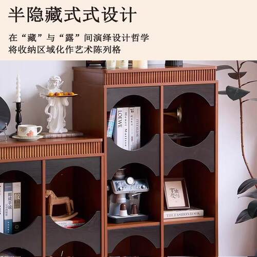 沙发侧边书柜客厅中古隔断落地格子柜家用实木书架储物一体收纳柜