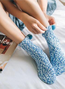 Women Candy Colors Winter Warm Fluffy Socks Casual Home Floo
