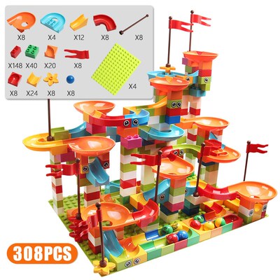 77-308PCS Marble Race Run Big Block Compatible City Building
