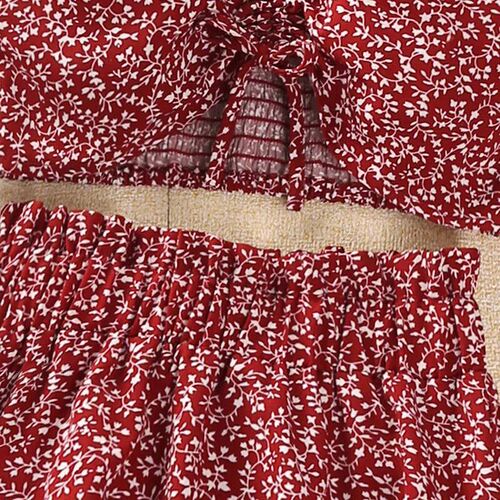 Girls Sets 8-12 Years Little Girl Red Floral Halter Top + Re