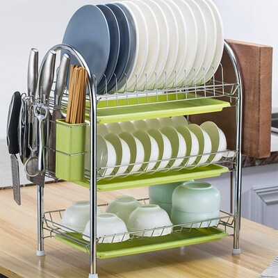 Kitchen stainless steel bowl drain plate storage rack shelf