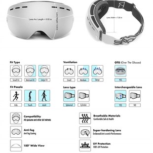 Ski Goggles UV400 Protection Snowboard Eyewear Anti-fog Big