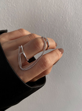 2021 Fashion Punk Chain Double Ring Set Women Hip Hop Open R