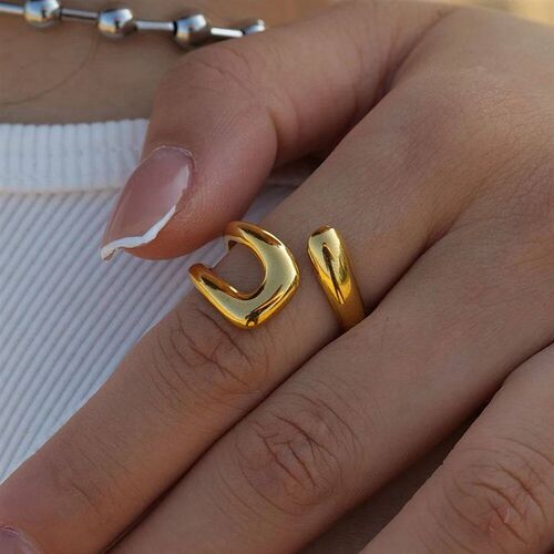 Uworld Stainless Steel Geometric Hollow Layered Wide Ring Me
