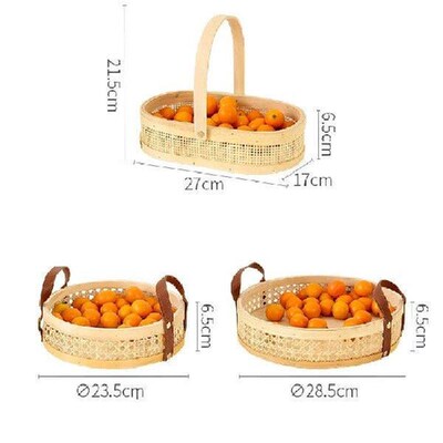 Nordic Rattan Basket Serving Tray Round Dessert Bread Plate