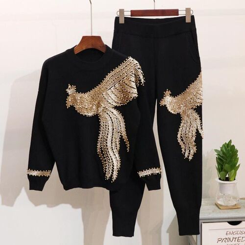 2 Piece Women Set Winter Spring New Arrival Casual Black Seq