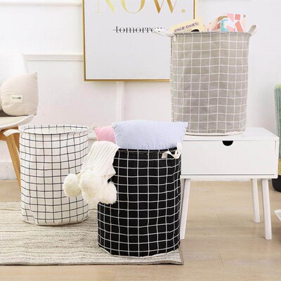Cotton Linen Dirty Laundry Basket Foldable Round Waterproof