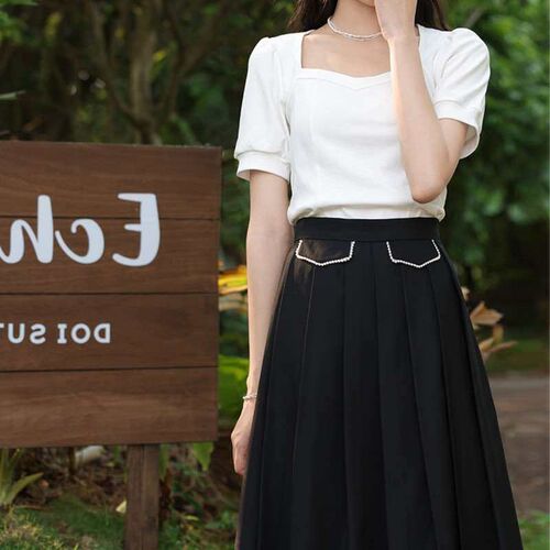 French Style Chic Summer Simple Square Collar Collarbone Sli