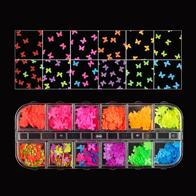 12 Grids Fluorescence Hollow Circle Sequins Neon Round Nail