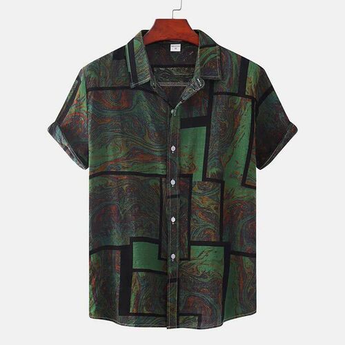 Summer Hawaiian Short Sleeve Printed Vintage Shirt Mens Loo