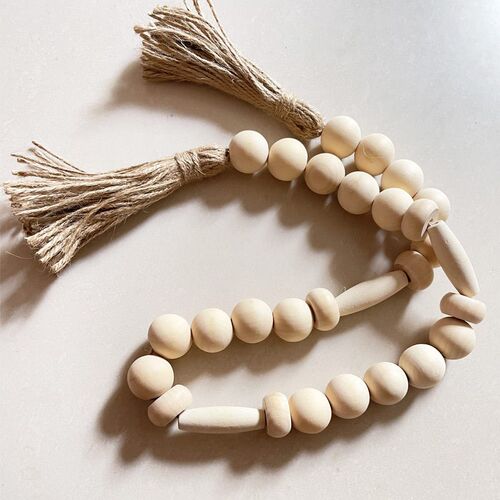 Irregular Wooden Beads Tassel Beaded Hemp Rope Tassel Beaded
