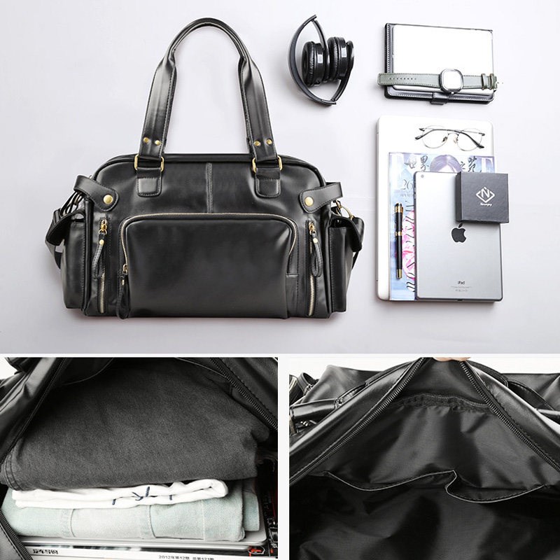Mens Soft Leather Briefcase For Laptop Tote Bags Business S - 实物图