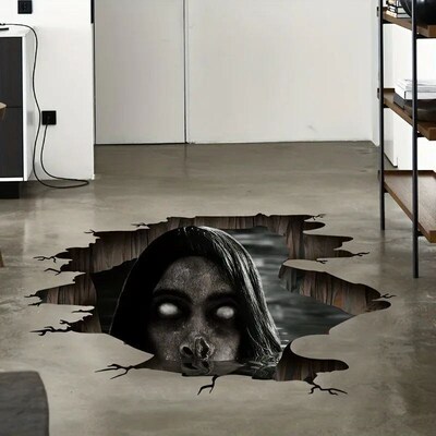 3D Floor Wall Stickers Scary Ghost Halloween Removable Inter