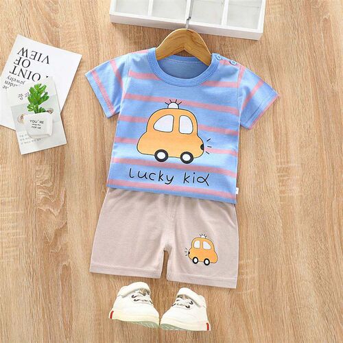 Childrens Short-sleeved Suit 23 Summer New Cotton Two-piece