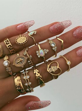 Bohemia Ring Set Women Butterfly Floral Zircon Rings Vintage