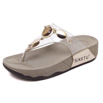 Summer Slippers Womens Glass Rhinestone Metal Buckle Sandal