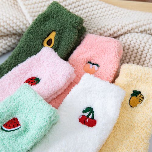 Kawaii Womens Fruit Socks Fluffy Warm plush Socks Female Fa