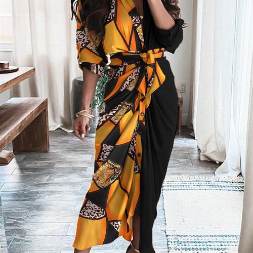 Summer Bandage Shirt Dress Women Fashion Button Ruched