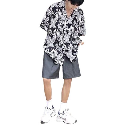 Hawaiian Floral Short-sleeved Shirt Mens Loose All-match Su