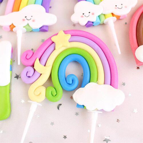 Rainbow Cake Topper Star Cloud Cupcake Decor Sofa Clay Cake