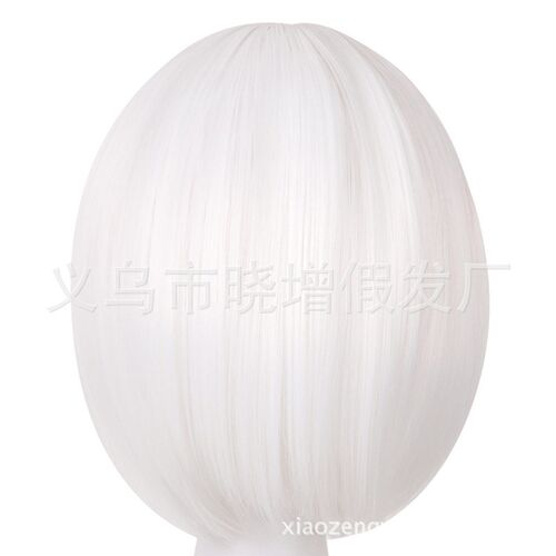 Cos Animation Wig White Bob Head Slanted Bangs Hair Color Wi