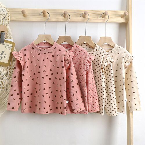 Girls Autumn And Winter Floral Base Shirt Girls Flying Sle
