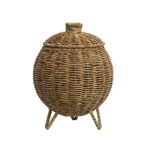 Desktop Hand Woven Basket with Lid for Stationery Utensils