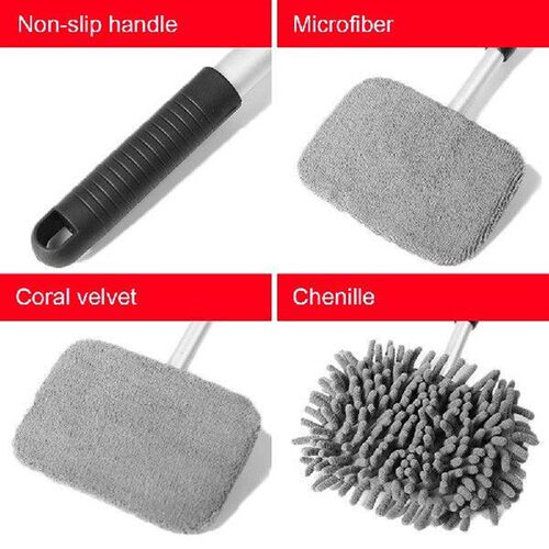 Car Wash Detailing Brush Kit with Replace Pad Aluminum Long