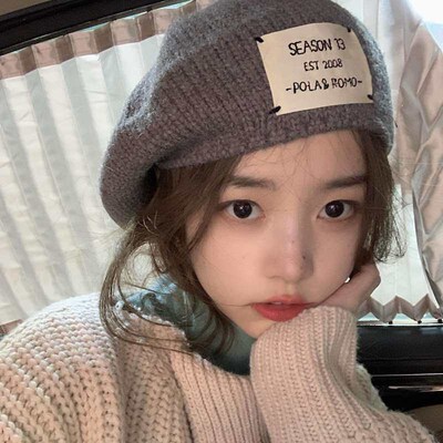 Ins Sticker Letter Knitted Wool Beret Womens Autumn and Win